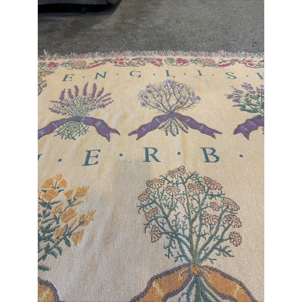 Goodwin Weavers Vintage 100% Cotton English Herbal Garden Tapestry Throw Blanket